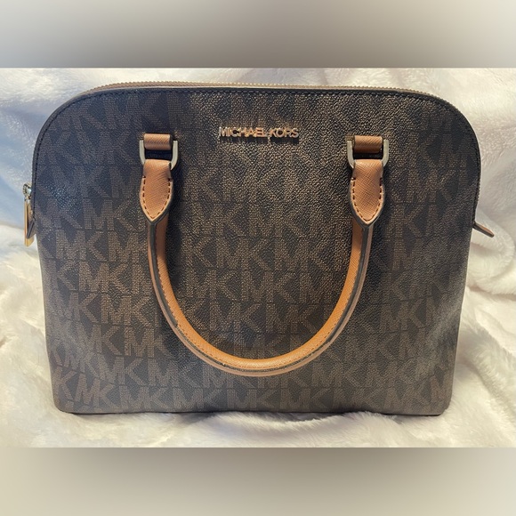 Michael Kors Handbags - MK Michael Kors Cindy Medium Logo & Leather Satchel